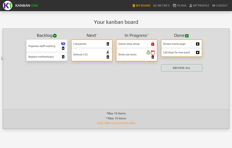screenshot of Kanban One